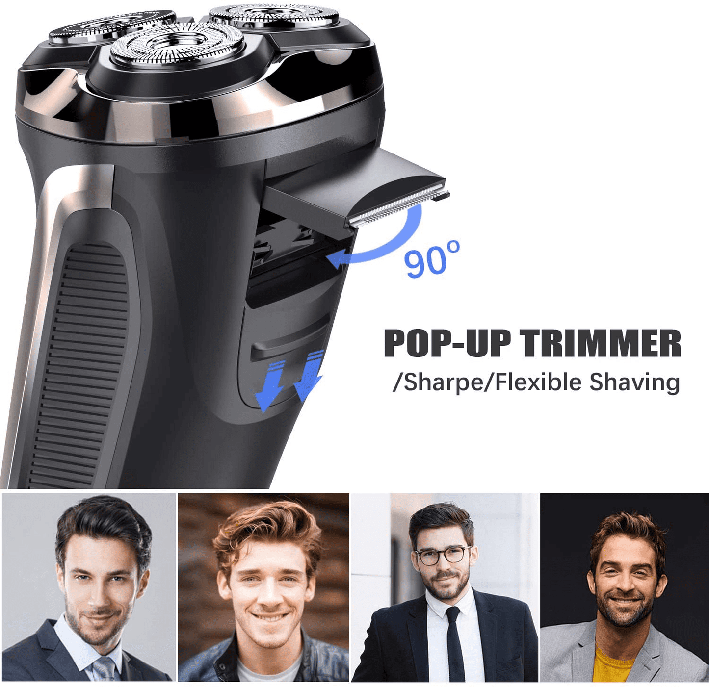 2 in 1 Electric Razor for Men, IPX7 Waterproof 4D Electric Rotary Shaver, Dry Wet Beard Trimmer Travel USB Rechargeable