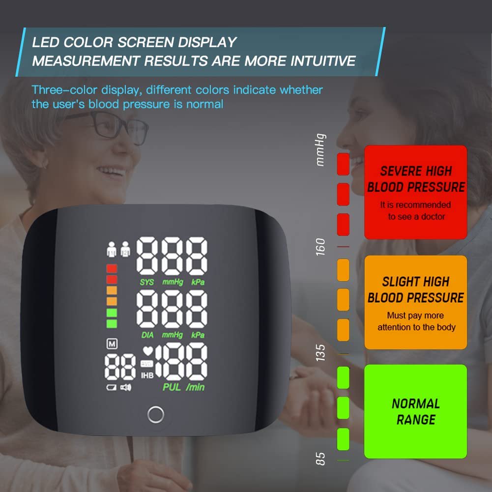 Blood Pressure Monitor with Speaker, Blood Pressure Machine Have Large LCD Display Touch Screen - Digital Automatic Blood Pressure Wrist Cuff Rechargeable