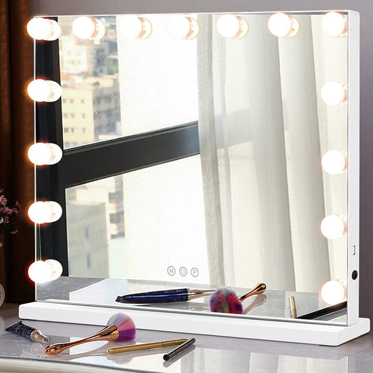 Elecsop Hollywood Vanity Mirror with Lights with Adjustable Brightness, 3 Color Modes & Charge Ports, 22.8x18.1 inch