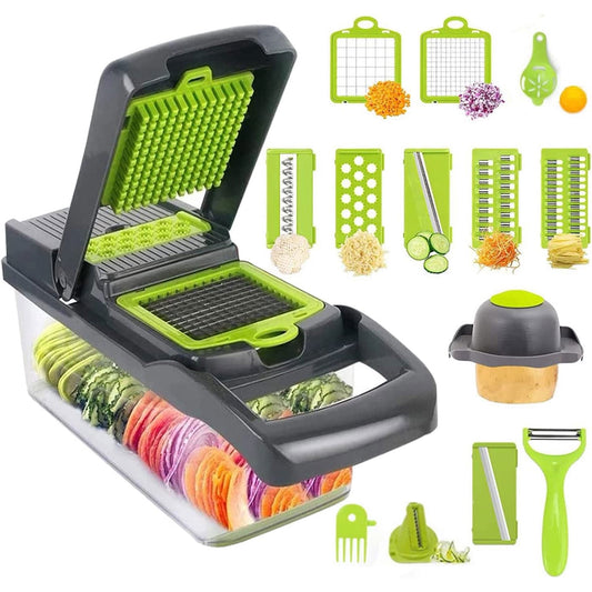 14-in-1 Vegetable Chopper Multi-functional Onion Chopper Cutter Stainless Steel Blades Vegetable Slicer Container Slicer Dicer Cutter Ideal for Fruits