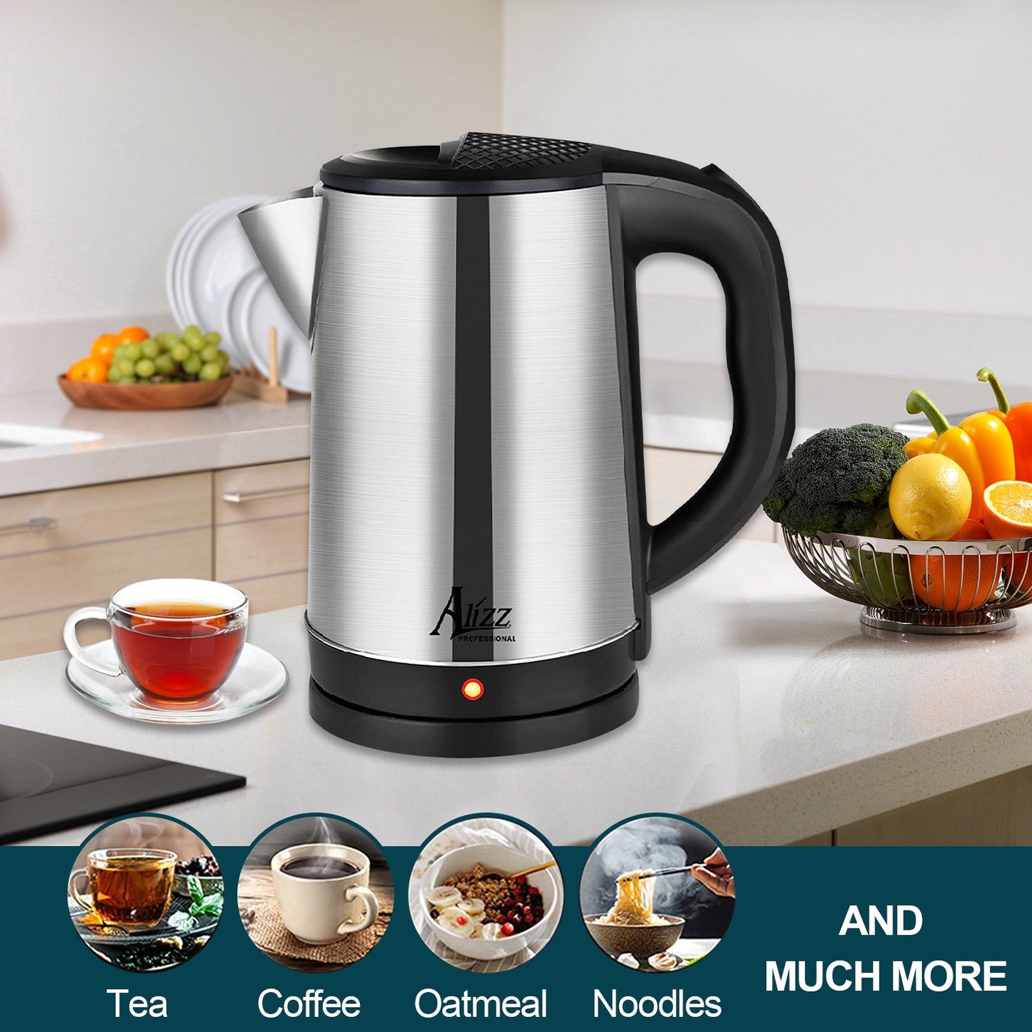 Electric Kettle Water Boiler for Tea Coffee Stainless Steel 1.8L Large Cordless Hot Water Pot BPA Free with Auto Shut-Off Boil-Dry Protection LED Light 2000W