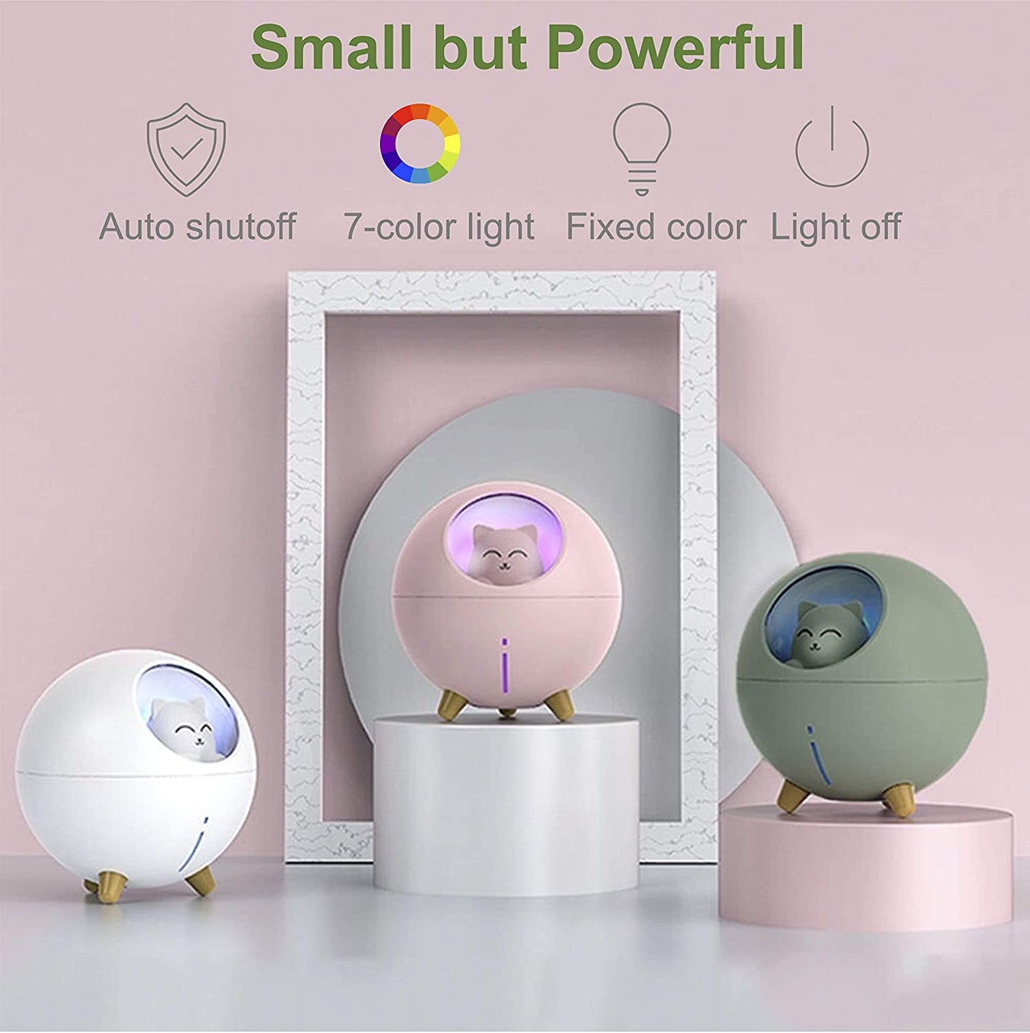 Mist Mini Humidifier, for Kids Baby Nursery Bedroom, 7-Color Lights 2 Mist Mode Auto Shutoff Whisper Silent Small Humidifier 220ml