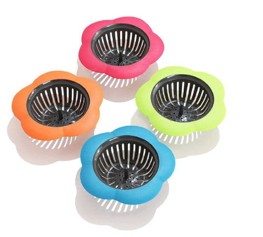 4 pack Silicone and Plastic Drain Guard Sink Strainer Filter Basket