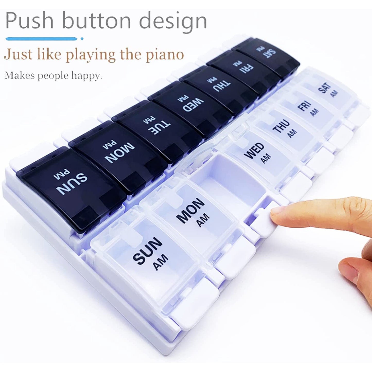 BDUN 7 Day Pill Organizer AM PM 2 Times a Day, Large Capacity Weekly Pill Box Twice Daily, Pill Case 14 Dividers BPA-Free Medicine Organizer with Easy Push Button