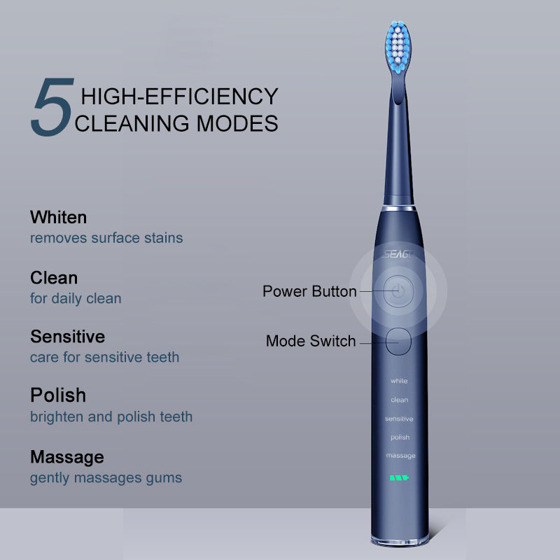 Electric Toothbrush SG 575, Centerel Soinc Teeth Brush 2 Minutes Timer 5 Modes IPX7 Waterproof USB Charging Whitening Tooth Scaler, Black