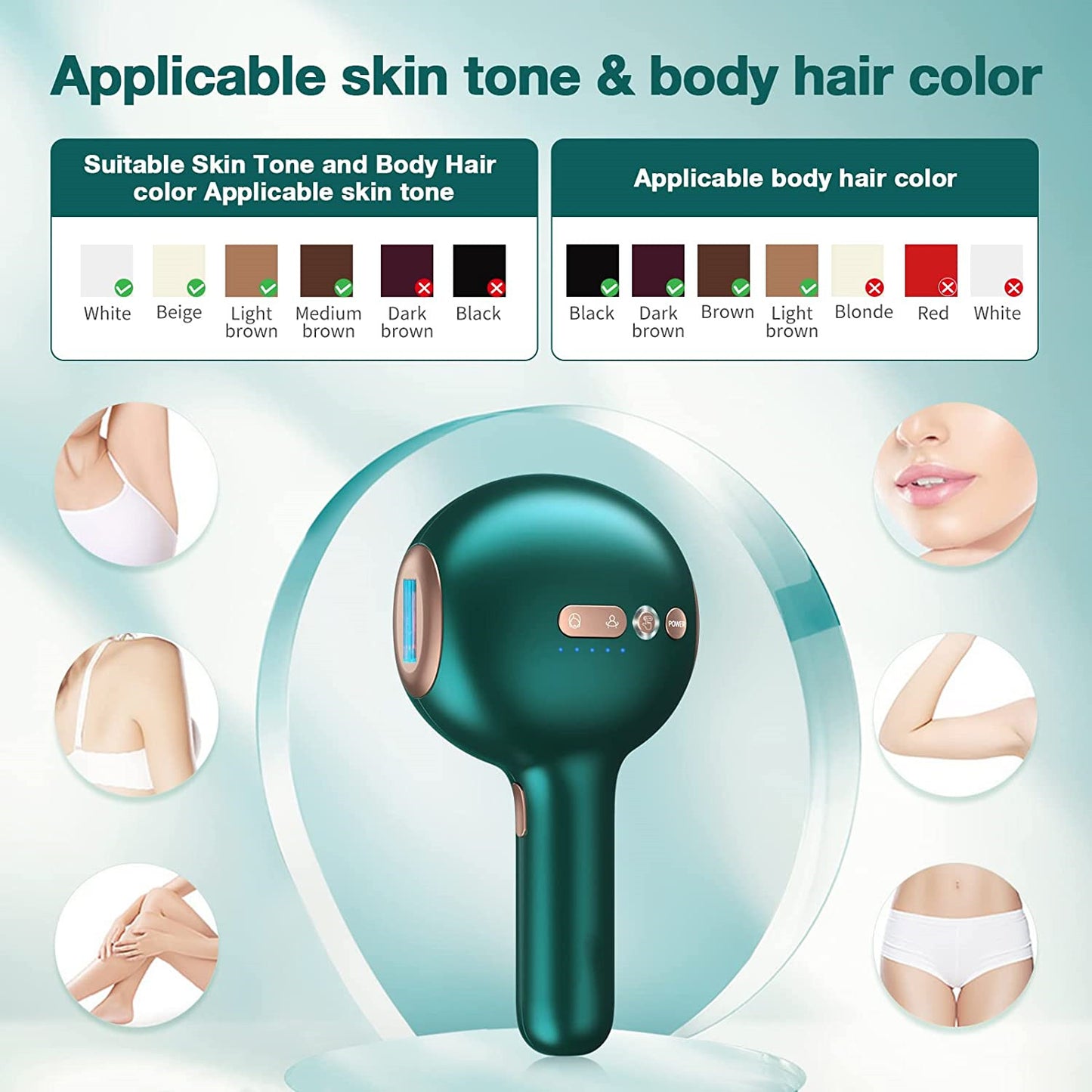 Laser Hair Removal Device with Sapphire Ice-Cooling System, Permanent Painless Hair Removal for Women and Men