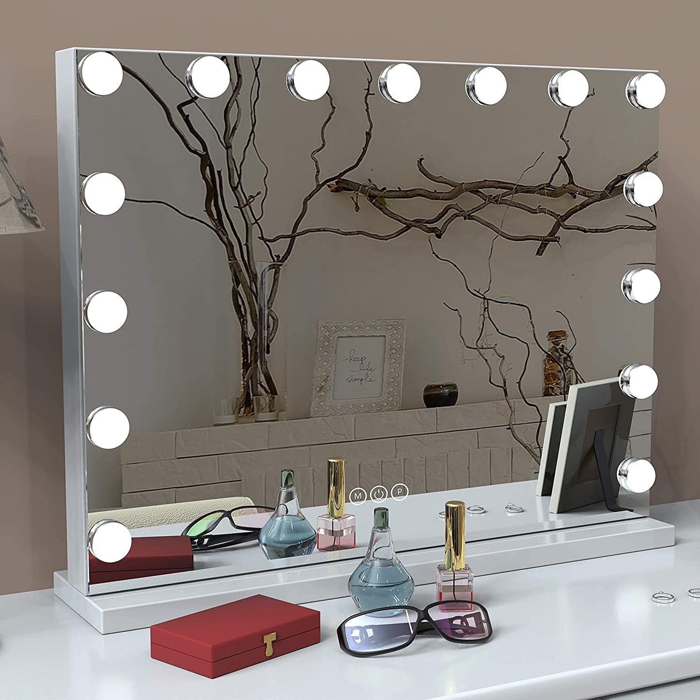 Elecsop Hollywood Vanity Mirror with Lights with Adjustable Brightness, 3 Color Modes & Charge Ports, 22.8x18.1 inch