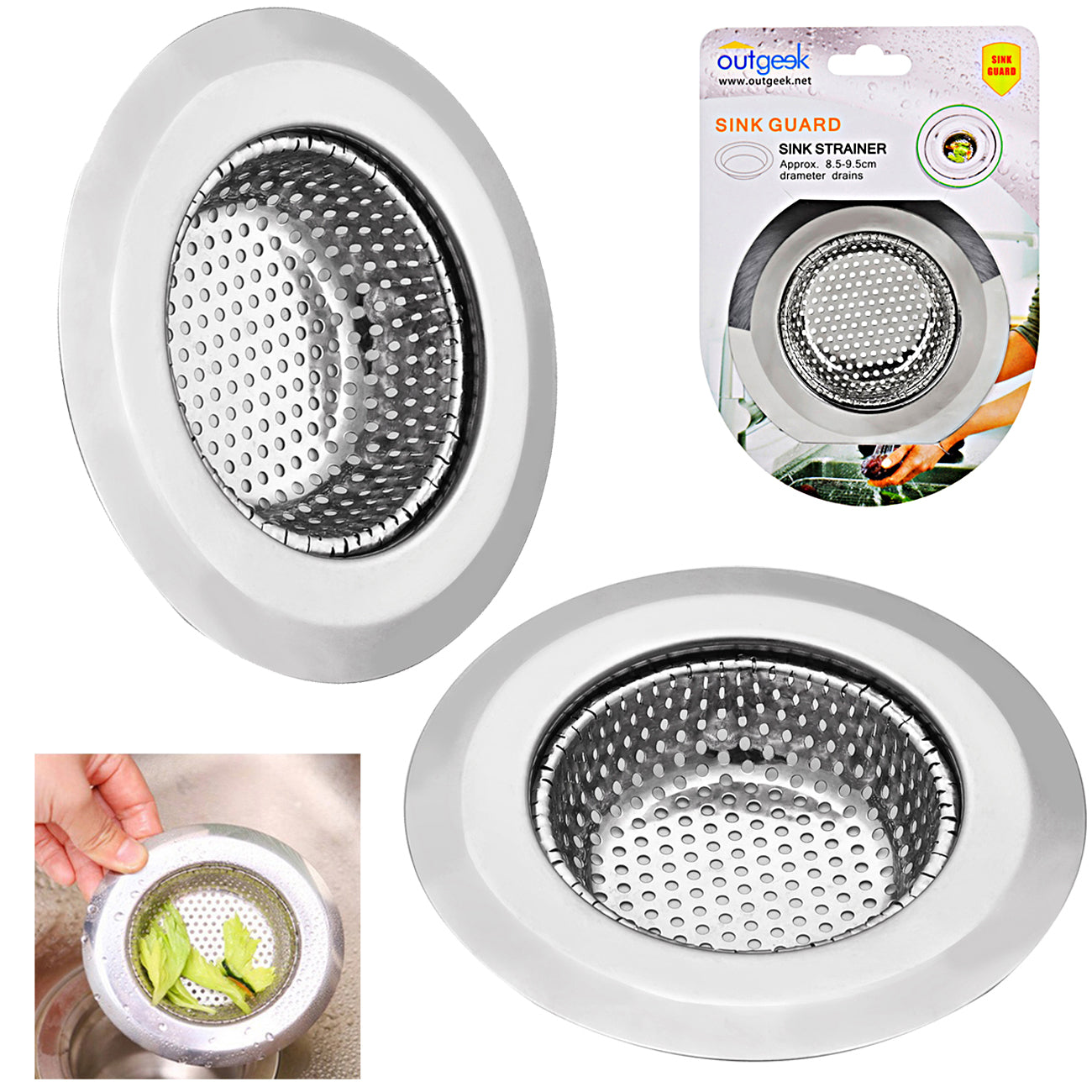 Kitchen Sink Strainer, 4.4" Stainless Steel Large Wide Rim Sink Mesh Stopper for Kitchen Drain, Basket Filter Food Catcher for Most Sink Drains, Kitchen, Shower & Utility Rooms, Silver