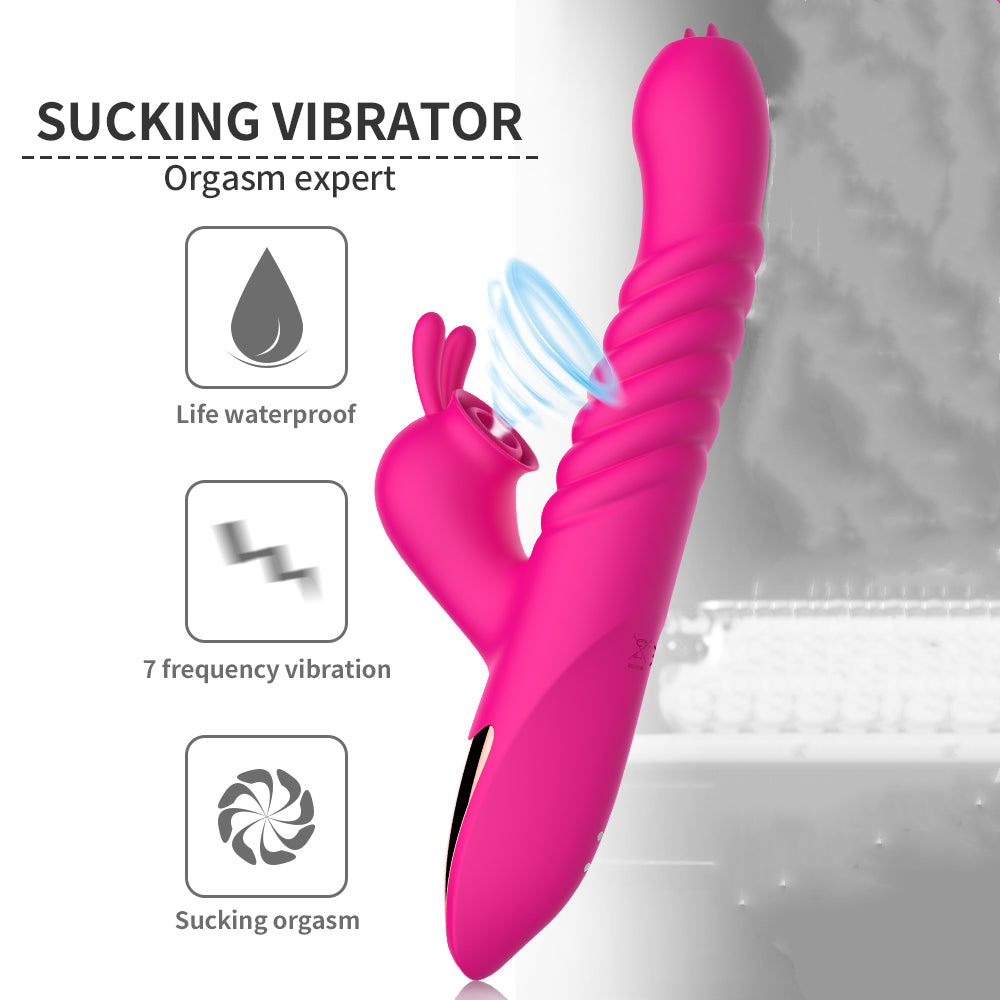 Centerel Rabbit Vibrator Sex Toys with Vibrating Sucking Licking & Telescoping Function for G-Spot Stimulation Vibrator for Women