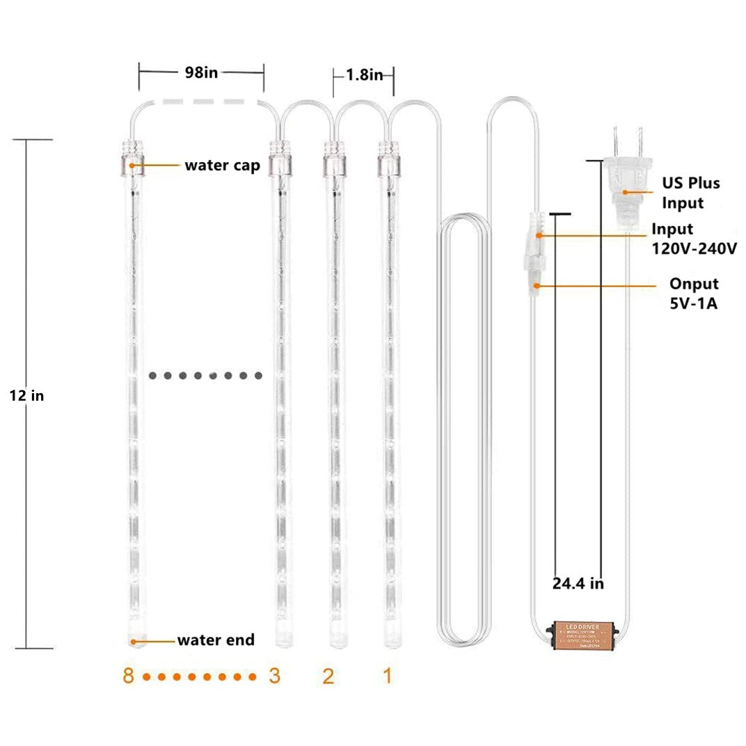 Christmas Lights, Meteor Shower Lights, 12 inch 10 Tubes 240 LED Rain Falling Icicle Cascading Lights, Christmas String Lights Outdoor, Outdoor Icicle Christmas Light for Xmas Tree Holiday Decor
