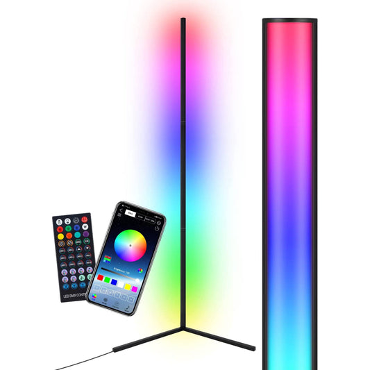 Corner Floor Lamp, 58” RGB Color Changing Mood Lighting Corner Lamp with Bluetooth & Remote Control, Dimmable Modern Floor Lamp with Music Sync & Timing Function for Living Room, Gaming Room