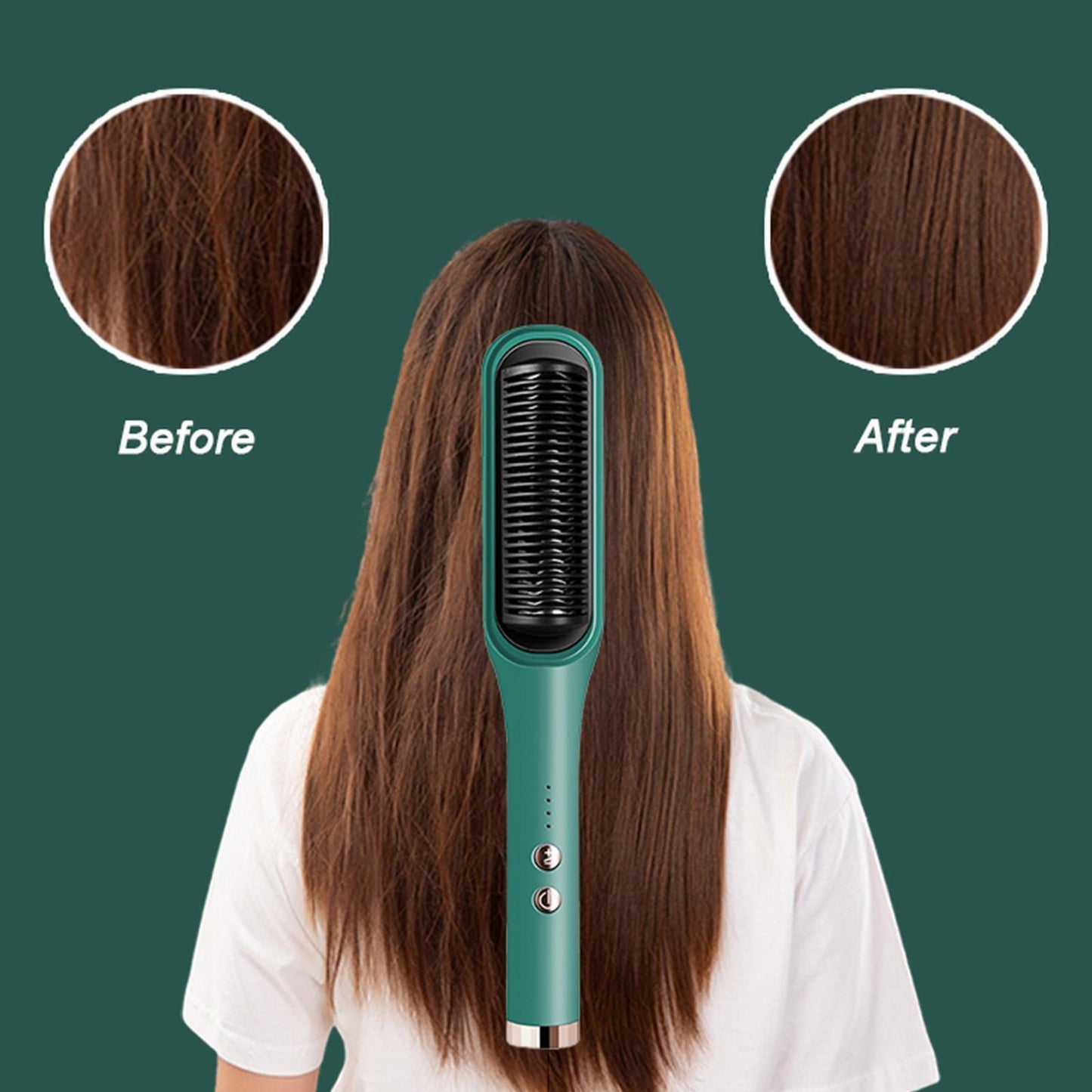 Hair Straightener Brush – Hair Straightening Iron with Built-in Comb, 20s Fast Heating & 4 Temp Settings & Anti-Scald for Women