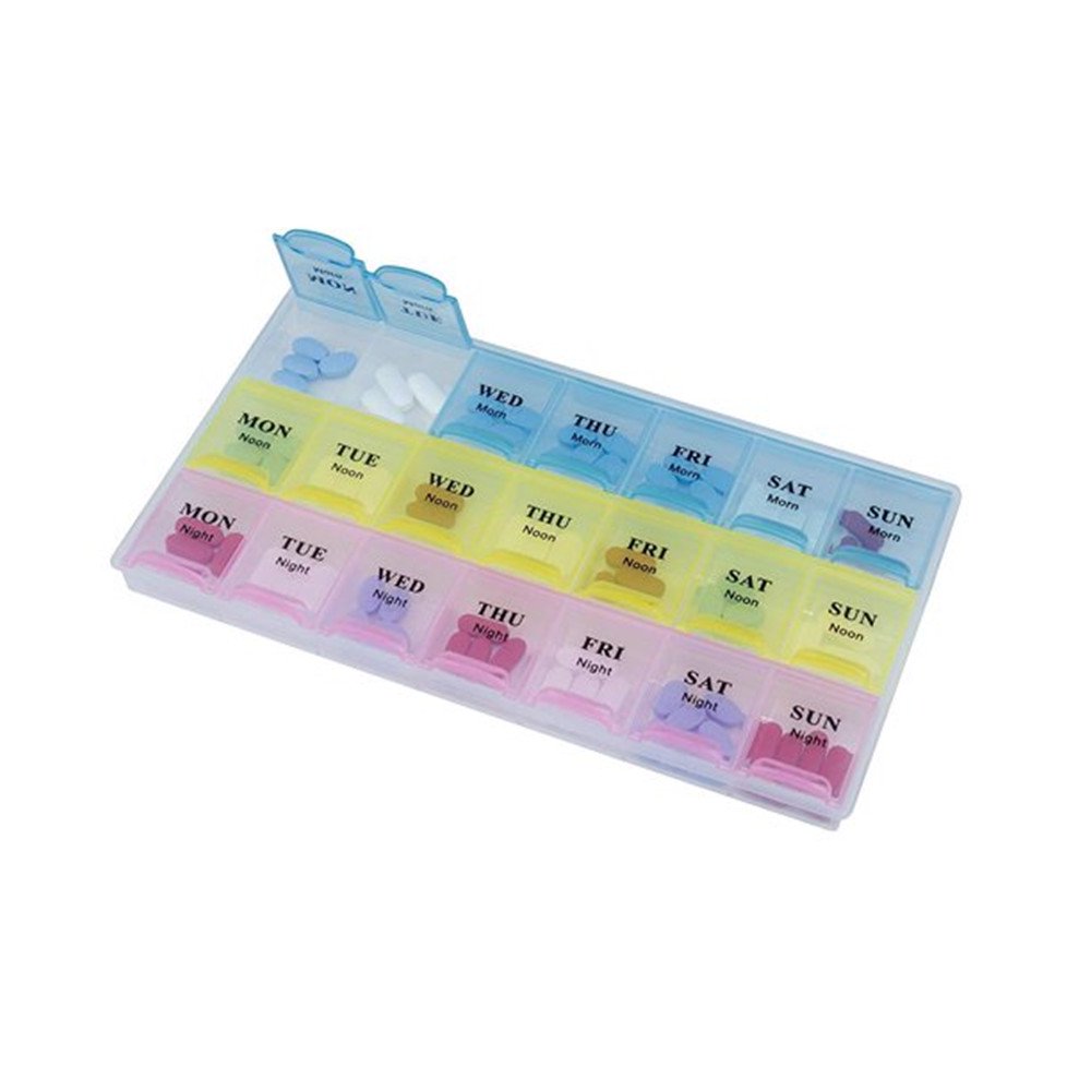 Weekly Pill Organizer, (Pack of 2) 21 Day Pill Planners for Pills Vitamins & Medication, 3 Times-a-Day Medication Reminder Boxes, Easy to Read & Travel Friendly