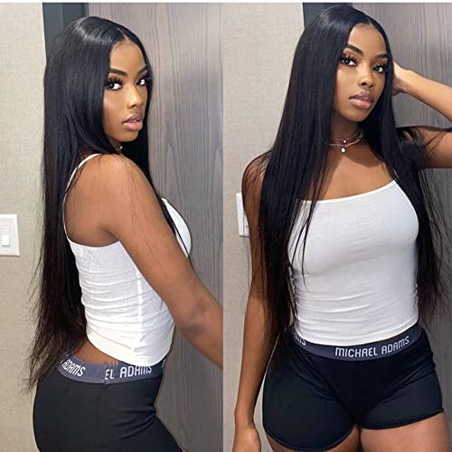 Straight Rose Net Wigs Human Hair -  26 Inch Natural Straight Brazilian Wig for Black Women 150% Density Glueless Synthetic Hair Black Wig for Daily, Party